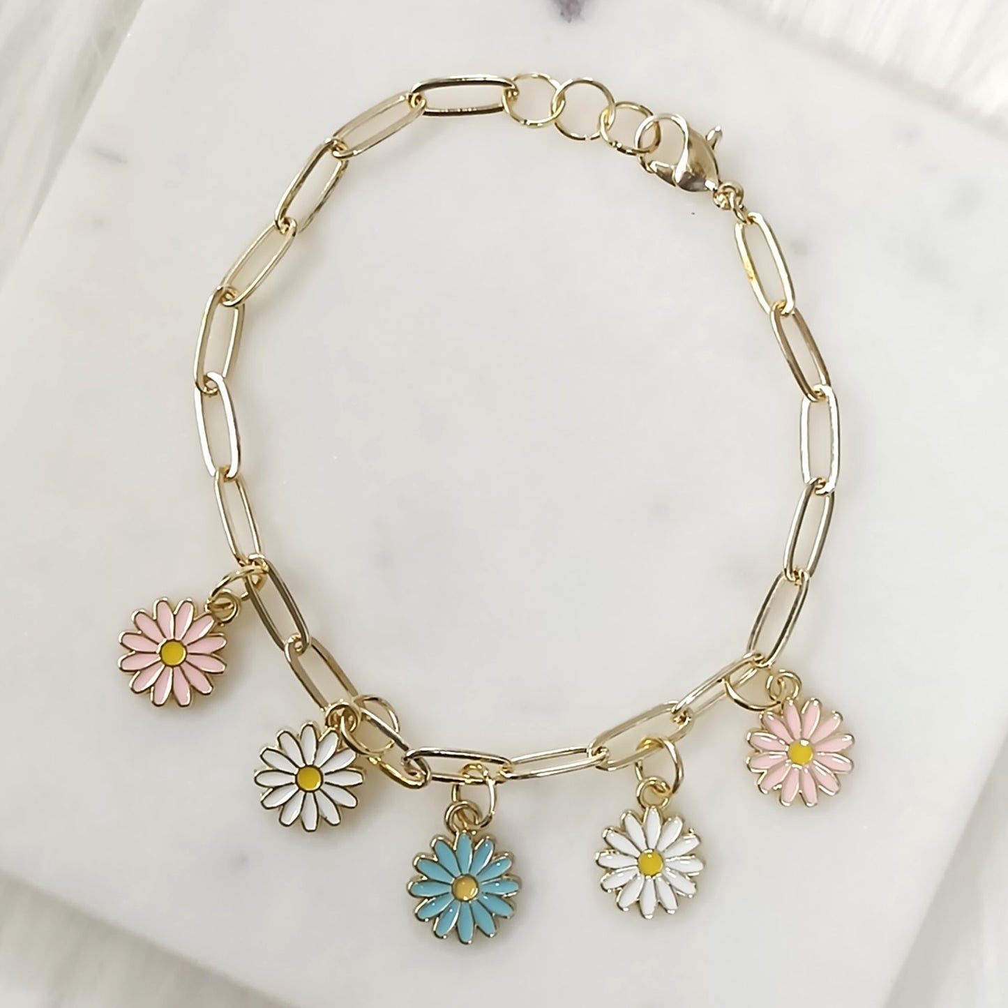 Bdiva Hanging Flower Charm 18K Gold-Plated Bracelet