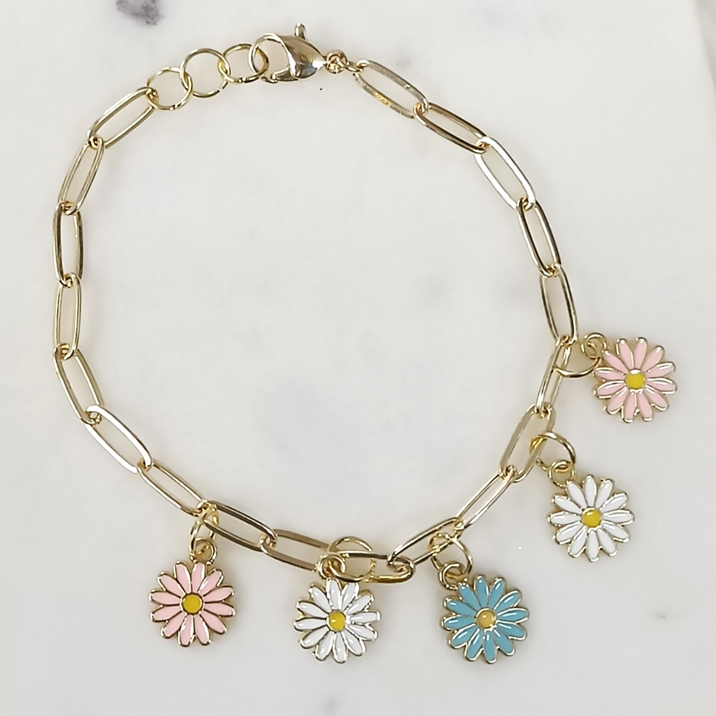 Bdiva Hanging Flower Charm 18K Gold-Plated Bracelet