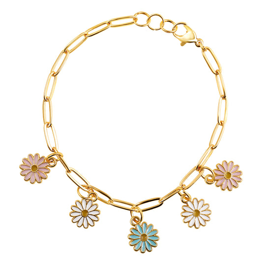 Bdiva Hanging Flower Charm 18K Gold-Plated Bracelet