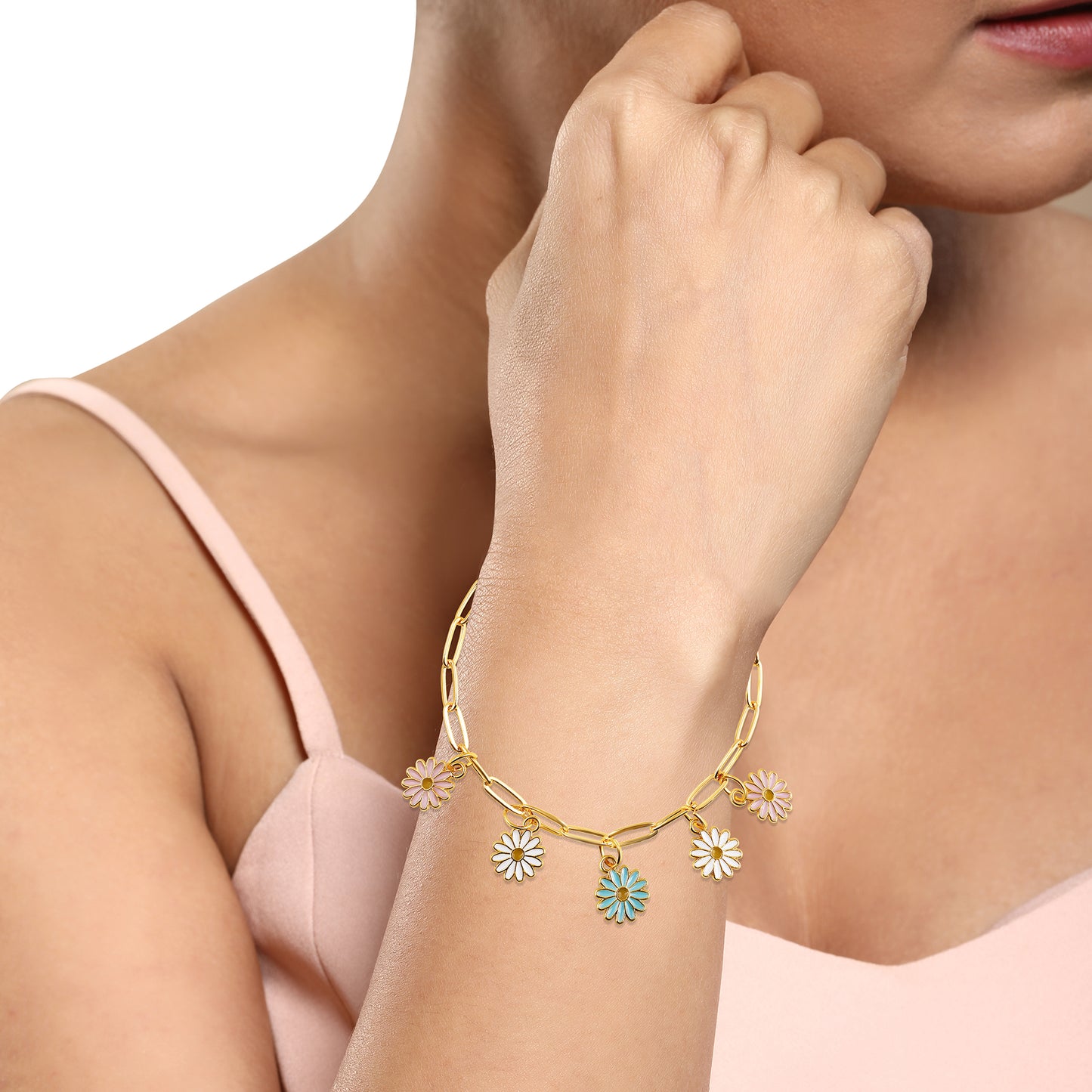 Bdiva Hanging Flower Charm 18K Gold-Plated Bracelet