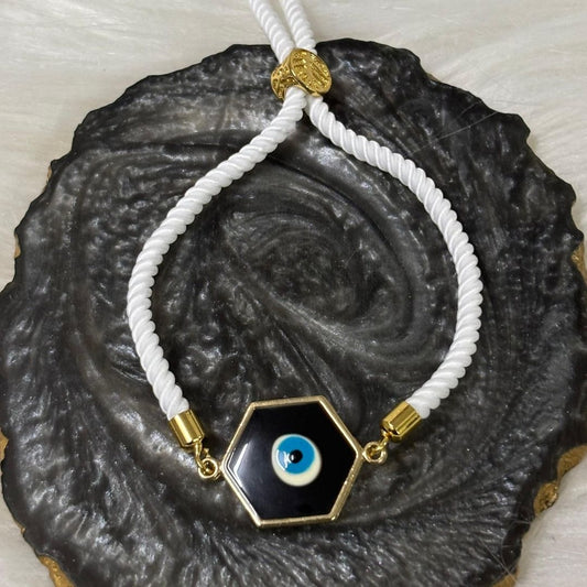 Adjustable Round Shaped Gold-Plated Handmade Evil Eye Bracelet
