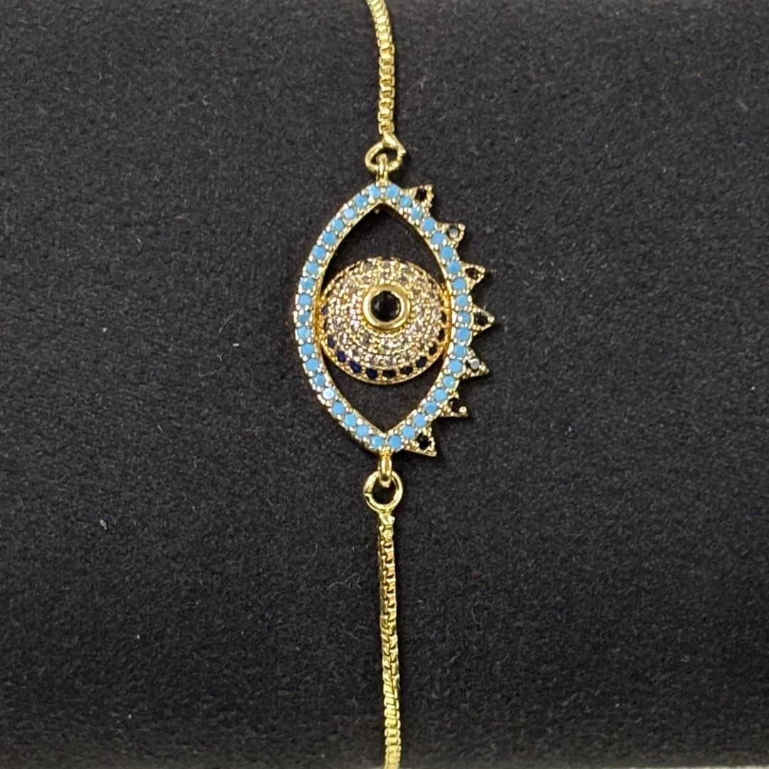Classic Round Gold-Plated Evil Eye Adjustable Bracelet