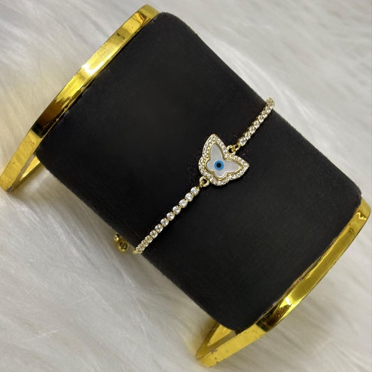 Adjustable Evil Eye Butterfly Bracelet with Cubic Zirconia