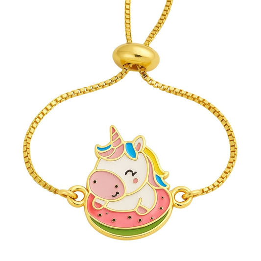 Magical Unicorn Gold-Plated Enamel Bracelet – Adjustable Drawstring
