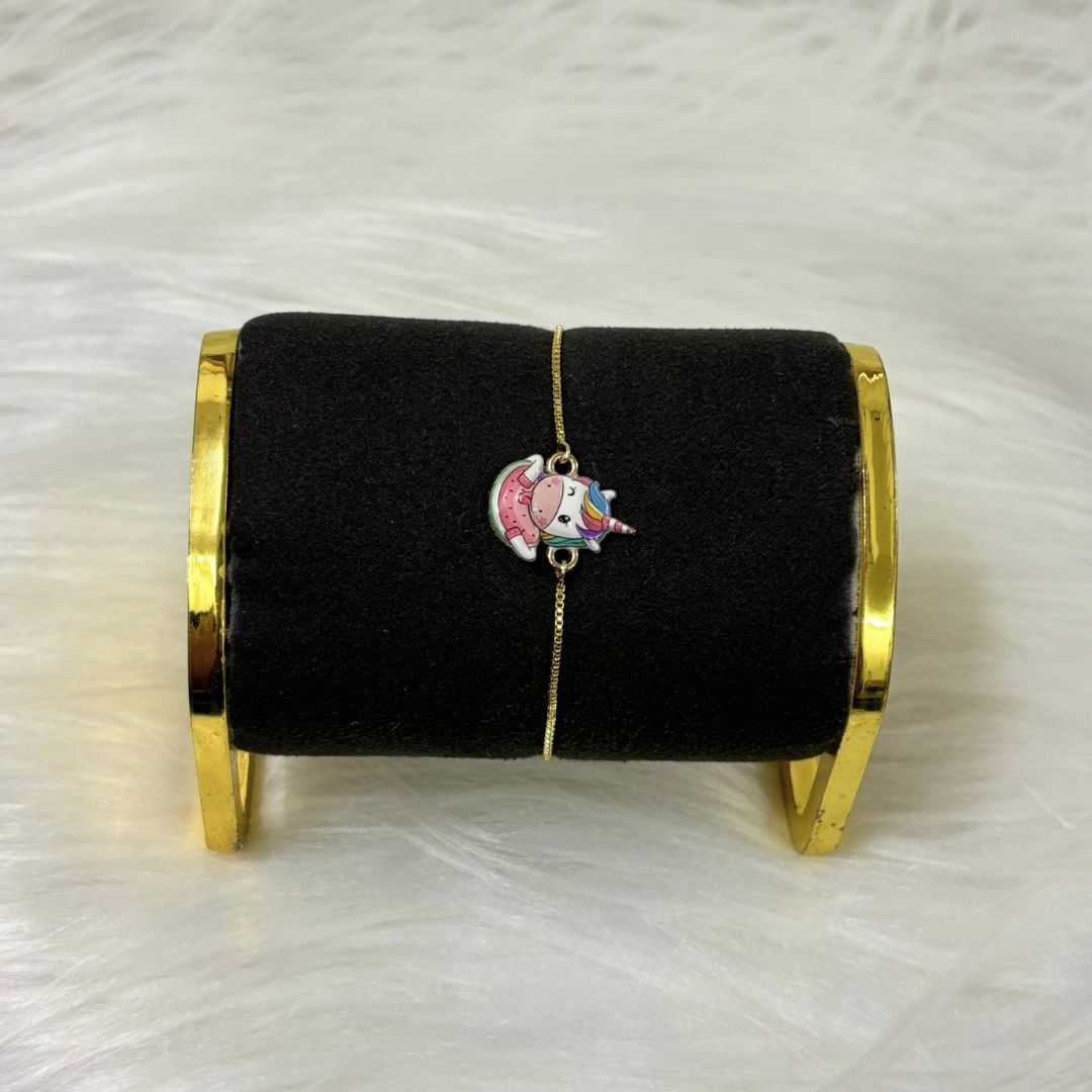 Magical Unicorn Gold-Plated Enamel Bracelet – Adjustable Drawstring