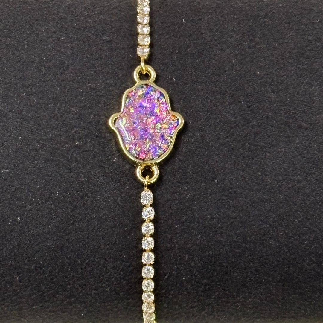 Spark of Protection – Dazzling Gold-Plated Hamsa Bracelet