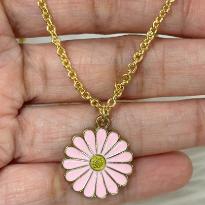 Gold Plated Pink Flower Pendant Necklace