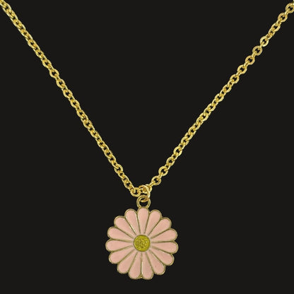 Gold Plated Pink Flower Pendant Necklace