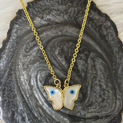 Gold Plated Butterfly Pendant with Evil Eye