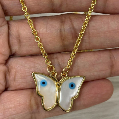 Gold Plated Butterfly Pendant with Evil Eye