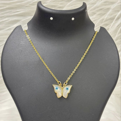 Gold Plated Butterfly Pendant with Evil Eye