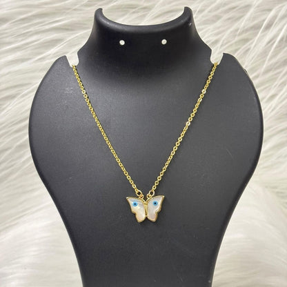 Gold Plated Butterfly Pendant with Evil Eye