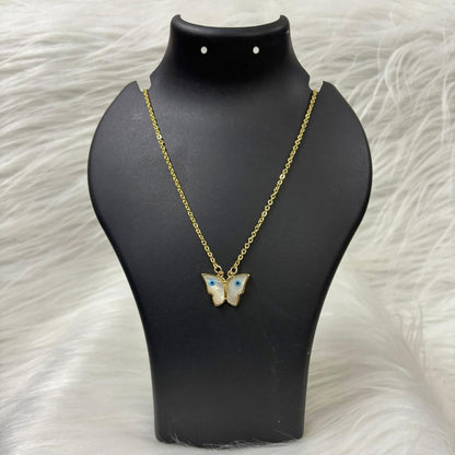 Gold Plated Butterfly Pendant with Evil Eye