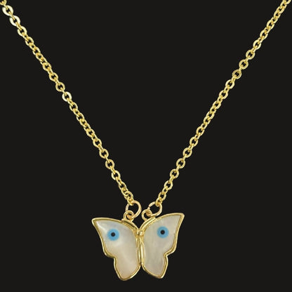 Gold Plated Butterfly Pendant with Evil Eye
