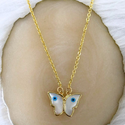 Gold Plated Butterfly Pendant with Evil Eye