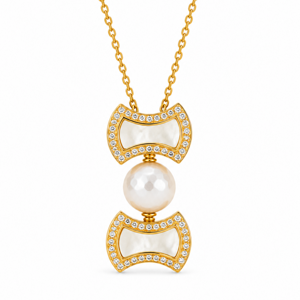 Gold Plated Pearl & Cubic Zirconia Chain Pendant