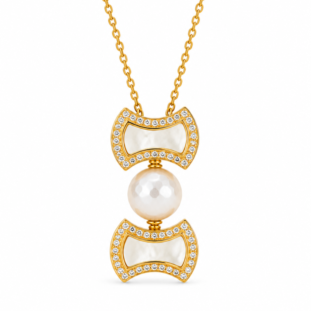 Gold Plated Pearl & Cubic Zirconia Chain Pendant