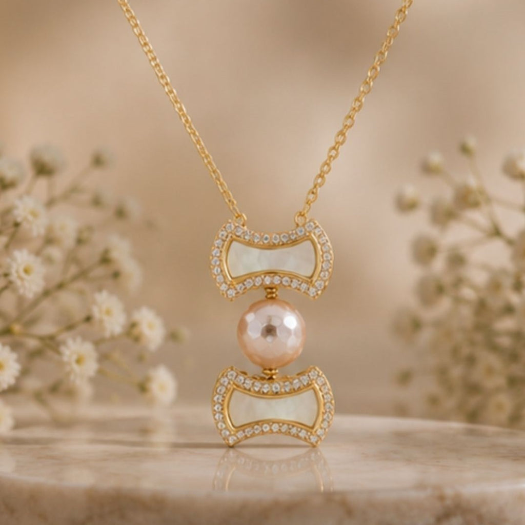 Gold Plated Pearl & Cubic Zirconia Chain Pendant