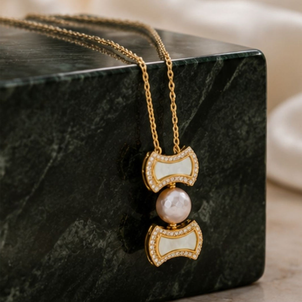 Gold Plated Pearl & Cubic Zirconia Chain Pendant