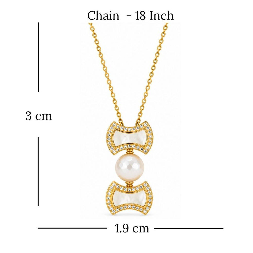 Gold Plated Pearl & Cubic Zirconia Chain Pendant