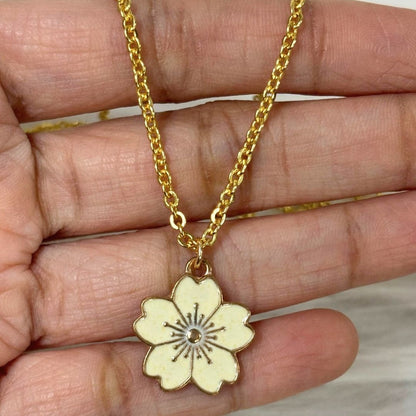 Gold Plated Beige Flower Pendant Necklace