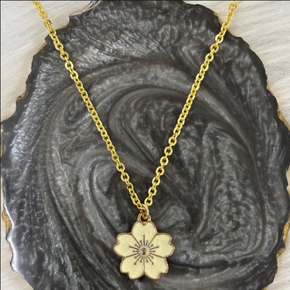 Gold Plated Beige Flower Pendant Necklace