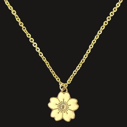 Gold Plated Beige Flower Pendant Necklace