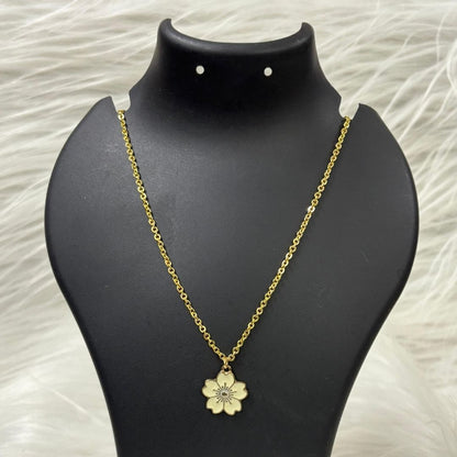 Gold Plated Beige Flower Pendant Necklace
