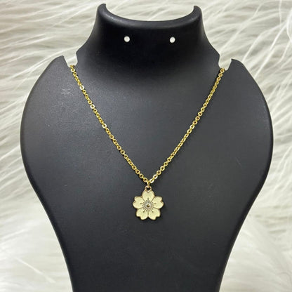 Gold Plated Beige Flower Pendant Necklace