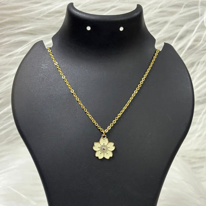 Gold Plated Beige Flower Pendant Necklace