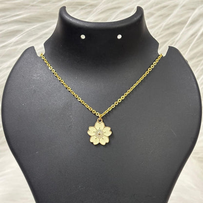 Gold Plated Beige Flower Pendant Necklace