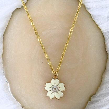 Gold Plated Beige Flower Pendant Necklace