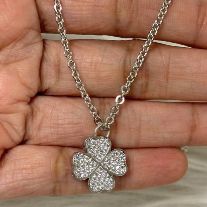 Rhodium Plated Clover Pendant with CZ Stones