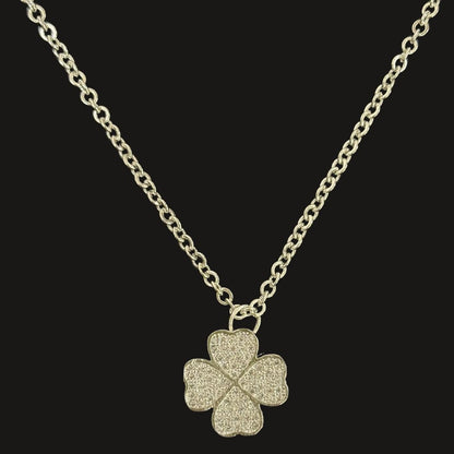 Rhodium Plated Clover Pendant with CZ Stones