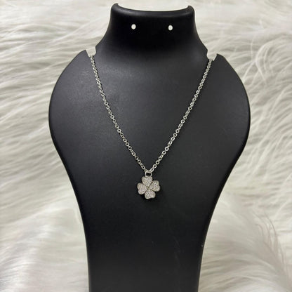 Rhodium Plated Clover Pendant with CZ Stones