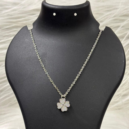 Rhodium Plated Clover Pendant with CZ Stones