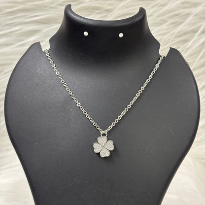 Rhodium Plated Clover Pendant with CZ Stones