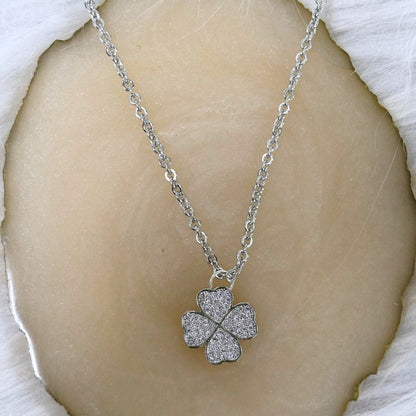 Rhodium Plated Clover Pendant with CZ Stones