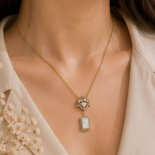 Gold Plated Cubic Zirconia & Mother Of Pearl Chain Pendant