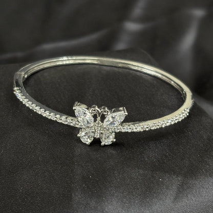 Rhodium-Plated Cubic Zirconia Butterfly Bangle