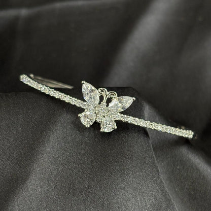 Rhodium-Plated Cubic Zirconia Butterfly Bangle
