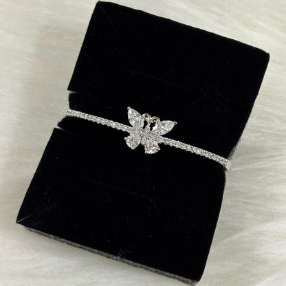 Rhodium-Plated Cubic Zirconia Butterfly Bangle