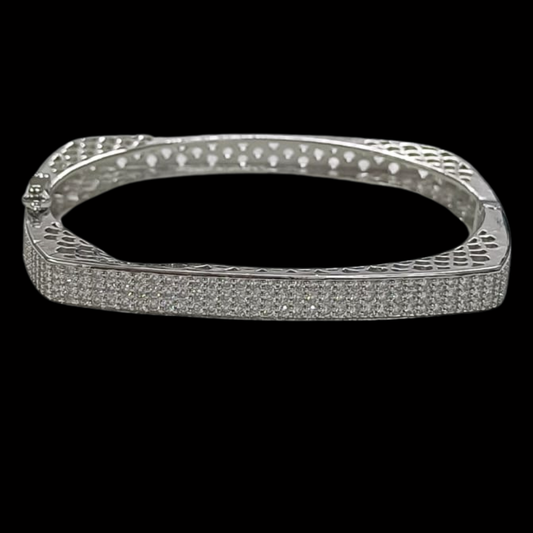 Silver Regal Glam Rhodium-Plated Square Bangle – Bold, Chic & Timeless