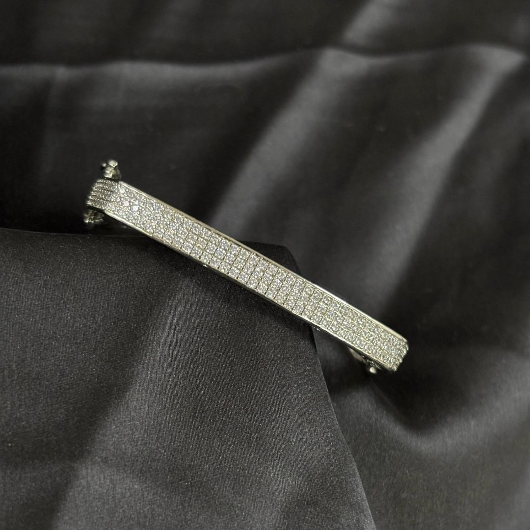 Silver Regal Glam Rhodium-Plated Square Bangle – Bold, Chic & Timeless