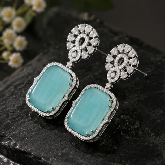 Rhodium Plated Cubic Zirconia Drop Earrings