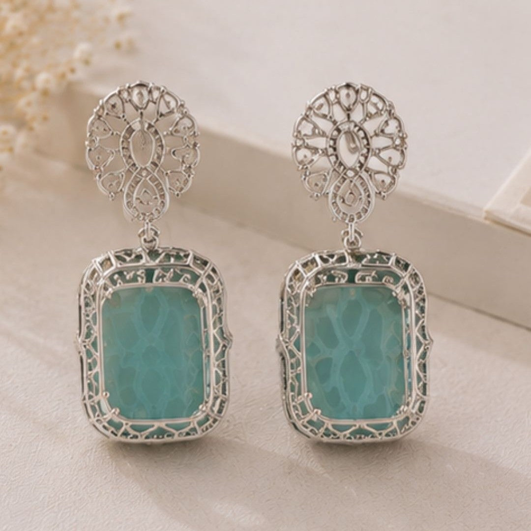 Rhodium Plated Cubic Zirconia Drop Earrings