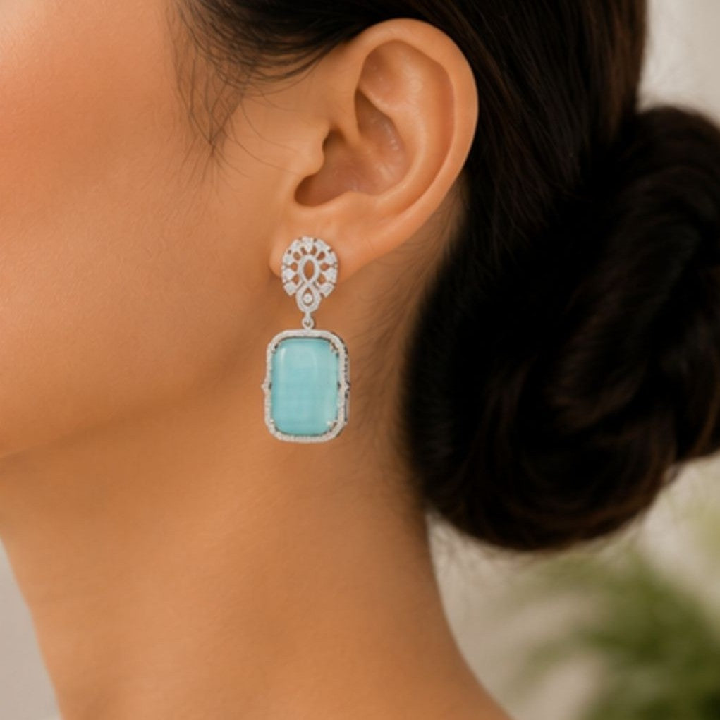 Rhodium Plated Cubic Zirconia Drop Earrings