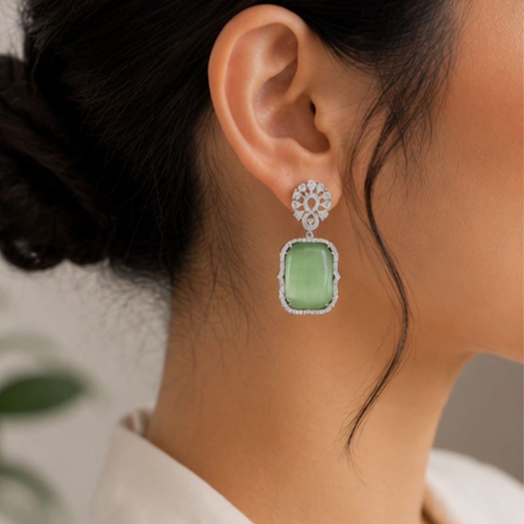 Rhodium Plated Cubic Zirconia Drop Earrings