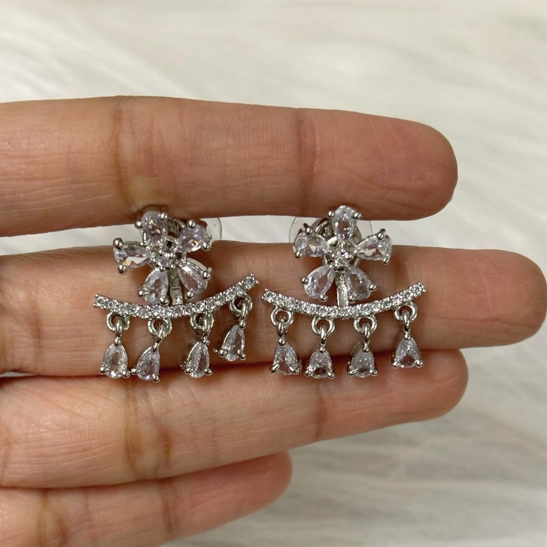 Silver Luxe Bloom Rhodium-Plated 2-in-1 Zirconia Earrings