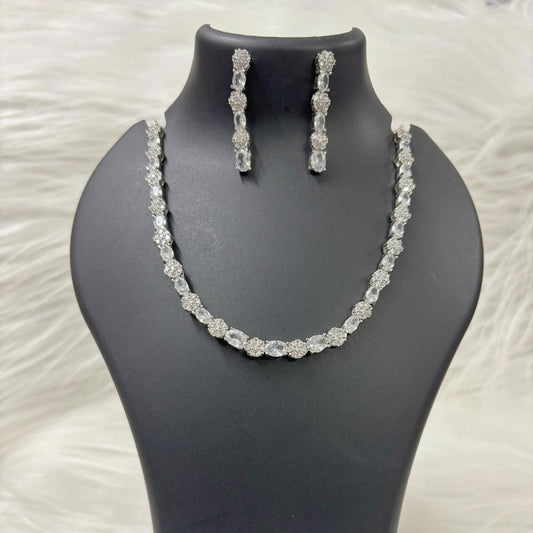 Silver Rhodium-Plated Cubic Zirconia Choker & Earrings Set
